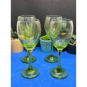 Set of 4 Vintage 1990's Cristar Clear Neon Lime Green Stemmed Wine Glasses